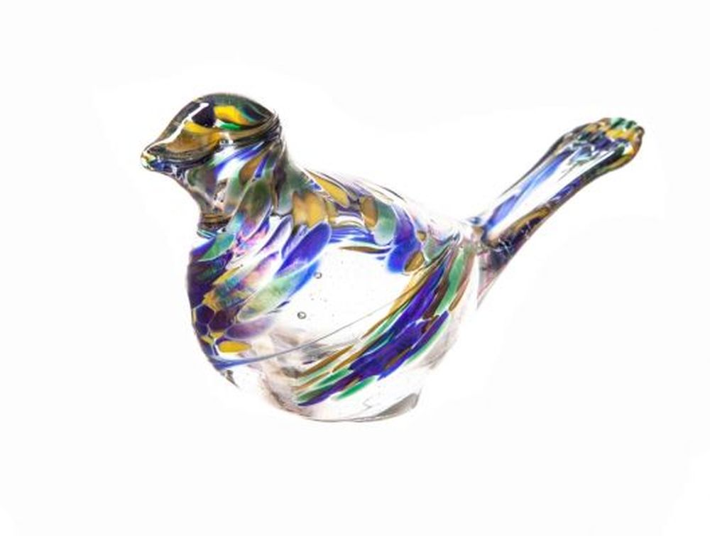 Paperweight Bird in Blue, Yellow and Green