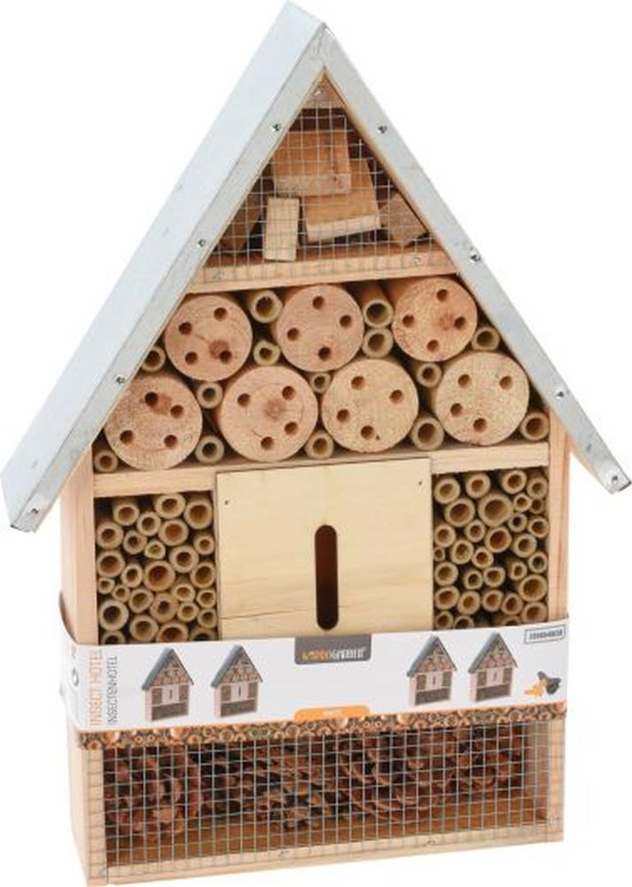 INSECT HOTEL WOOD METAL ROOF M