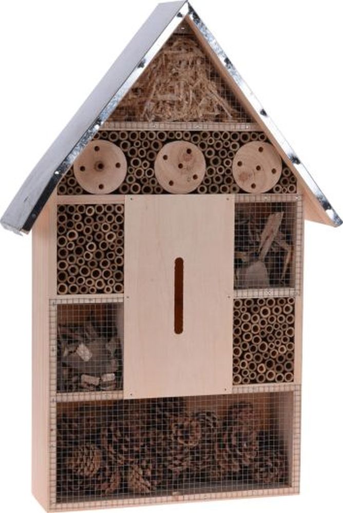 INSECT HOTEL WOOD METAL ROOF L