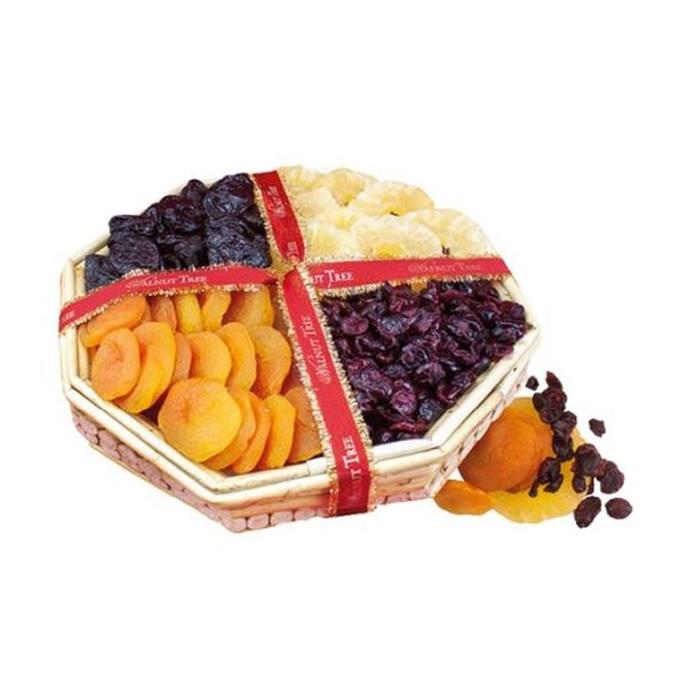 WALNUT TREE Octagonal Reed Tray filled with Fruit 350g