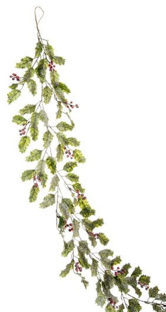 188cm frosted green holly garland