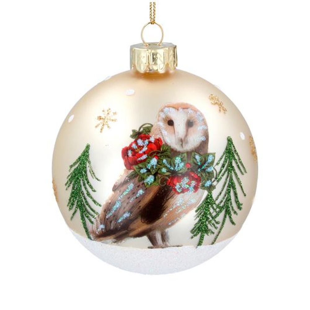 Matt Glass Ball w Owl/Trees