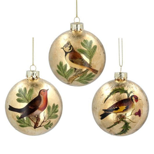 Gold Leaf Glass Ball w Bird Dec