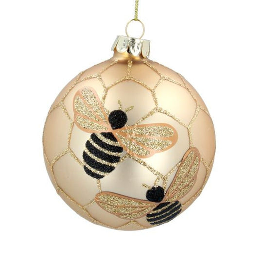 Matt Gold Glass Ball w Bee/Honeycomb