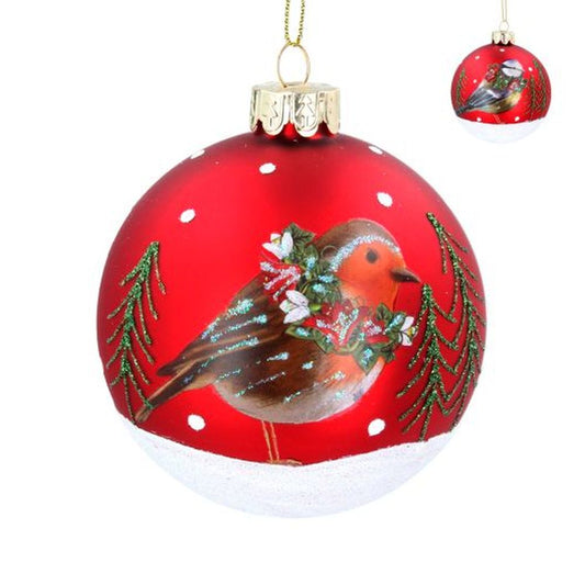 Matt Red Ball w Robin/Blue Tit