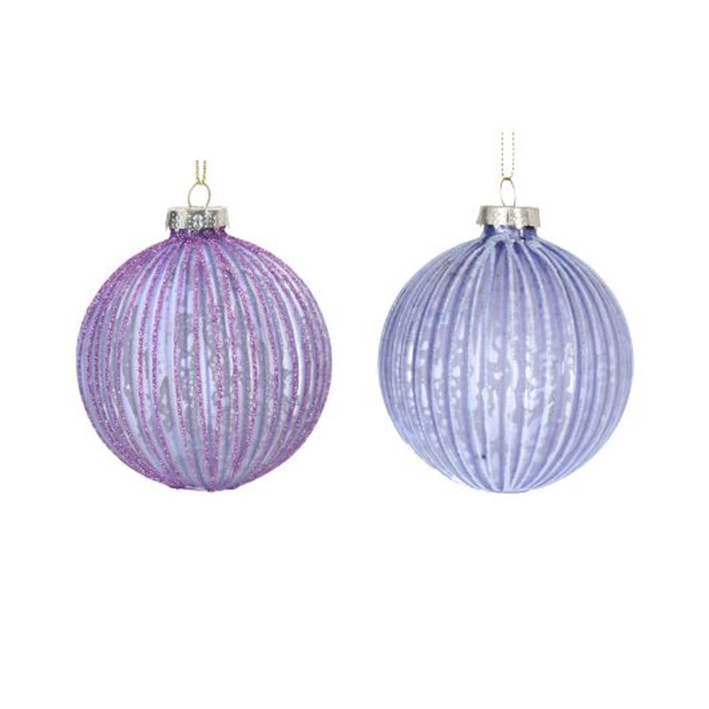 Lilac Matt/Glitter Ribbed Glass Ball