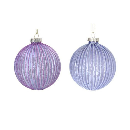 Lilac Matt/Glitter Ribbed Glass Ball