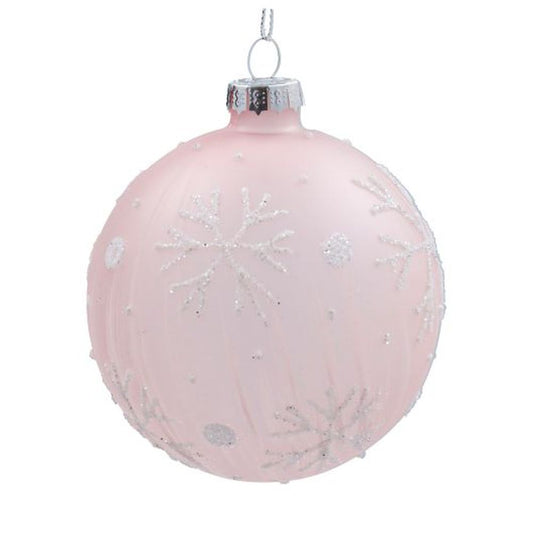 Frosted Pink Glass Ball w Irid Snowflakes