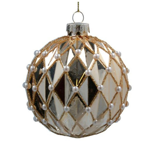 Shiny Gold/Pearl Harlequin Glass Ball