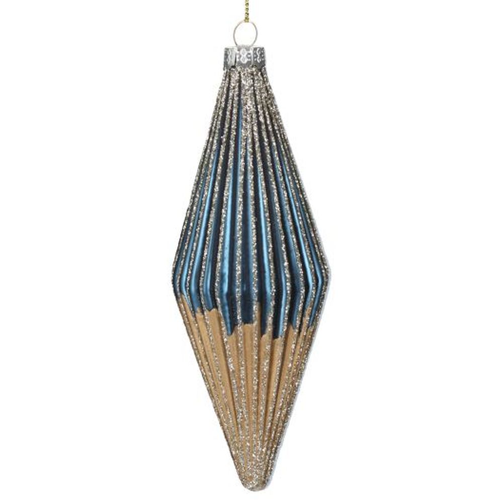 Blue/Gold Ribbed Glass Teardrop
