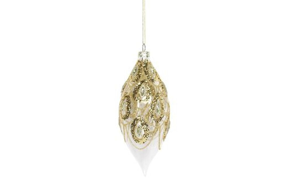 Clear Glass Teardrop w Gold Glitter Swags