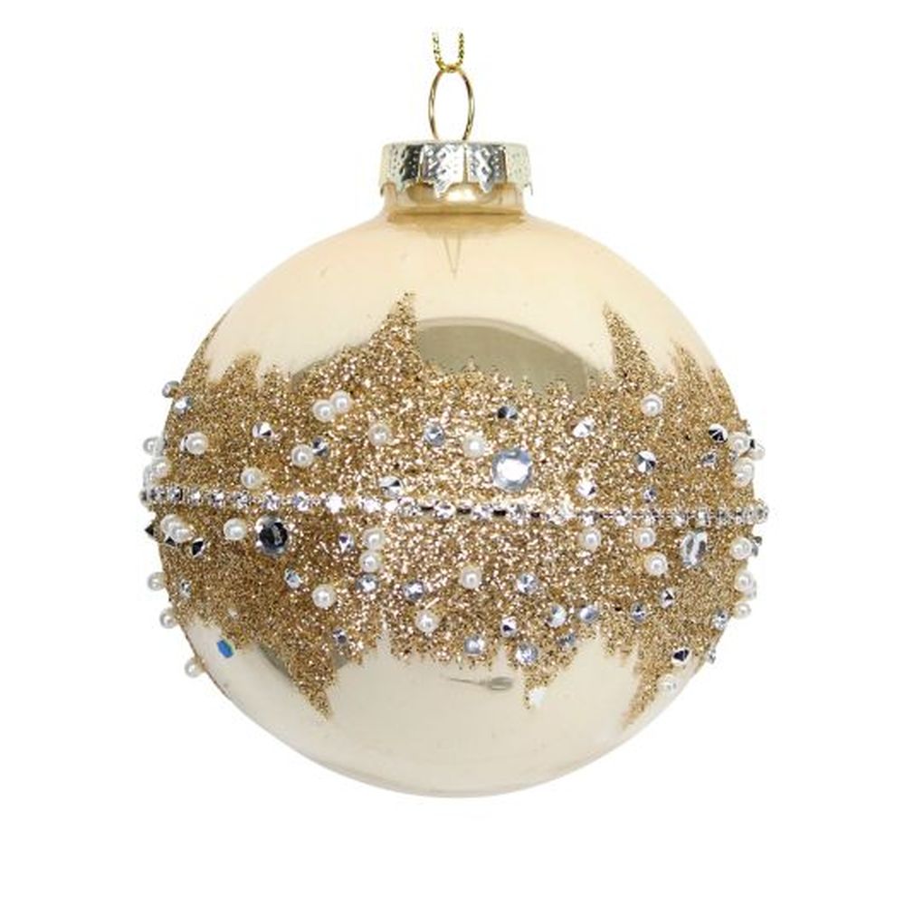 Laq Gold Glass Ball w Diamante/Glitter Band