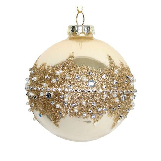 Laq Gold Glass Ball w Diamante/Glitter Band