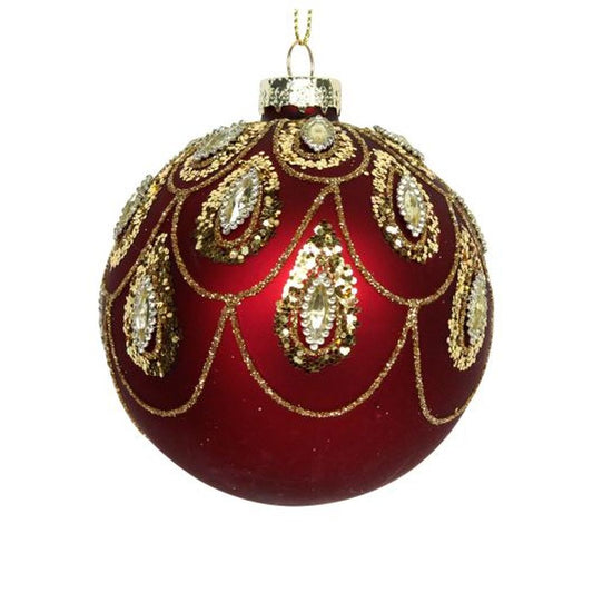 Matt Cherry Red Glass Ball w Gold Swags
