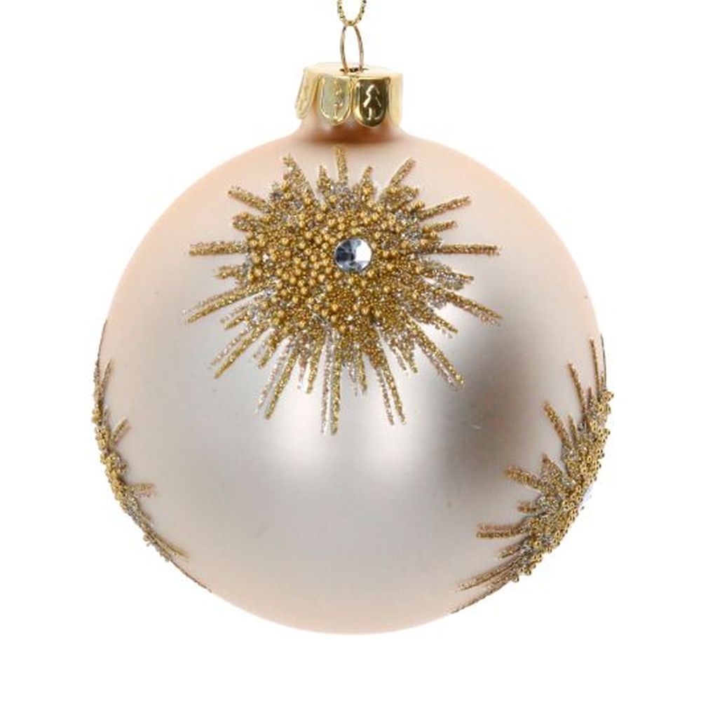 Matt Pale Gold Glass Ball w Gold Beaded
