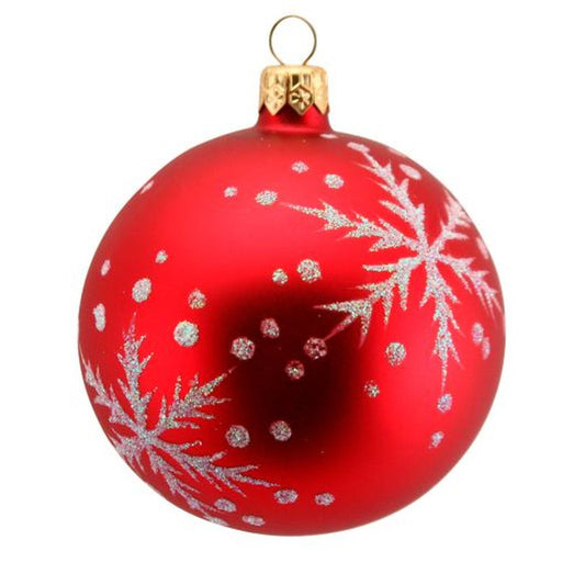 Matt Red w White Glitter Snowflakes - 80mm