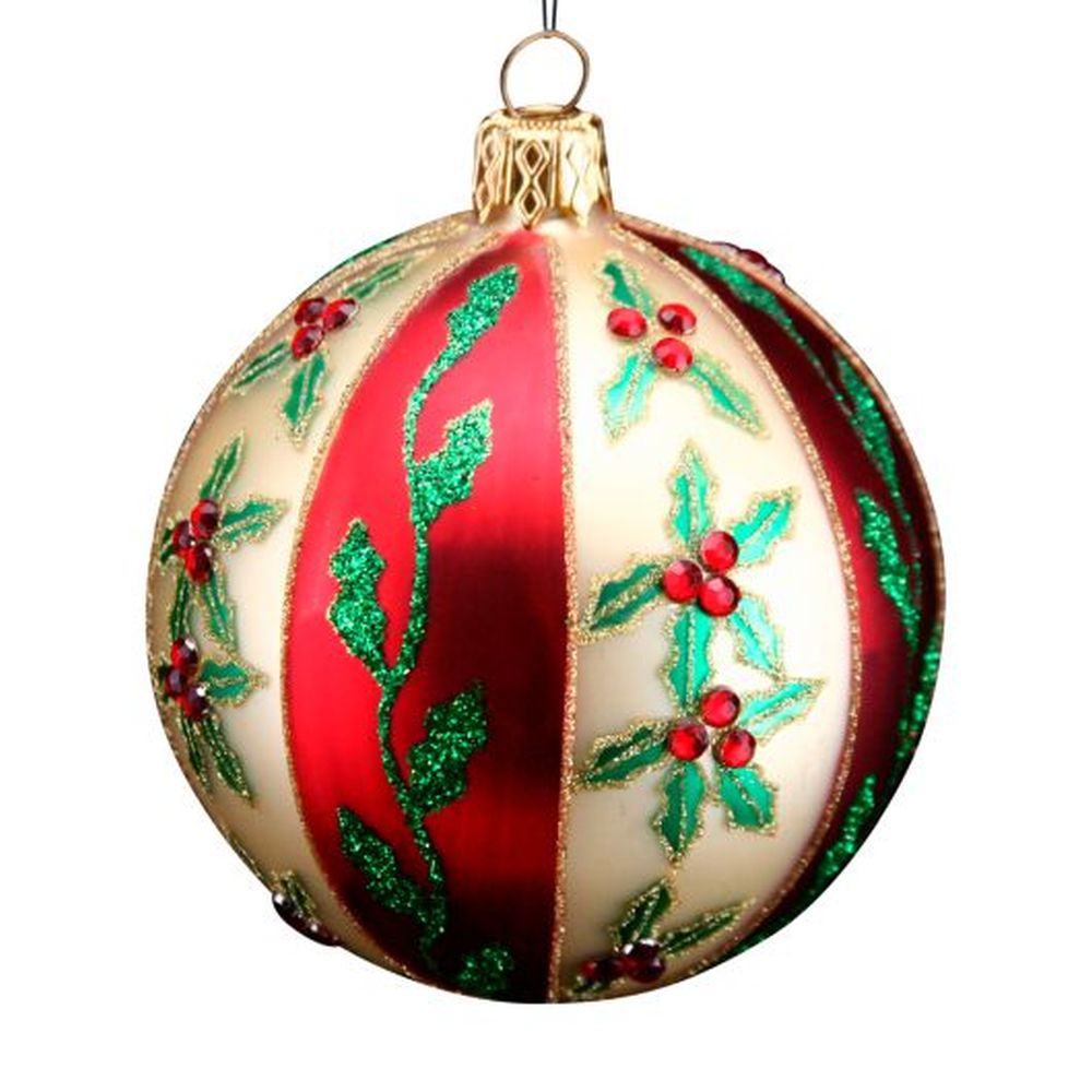 Red/Gold Nostalgia Holly Ball - 80mm