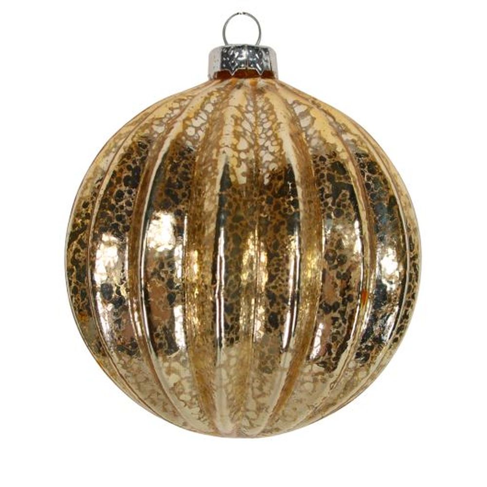 Clear Antique Gold Ribbed Ball - 80mm