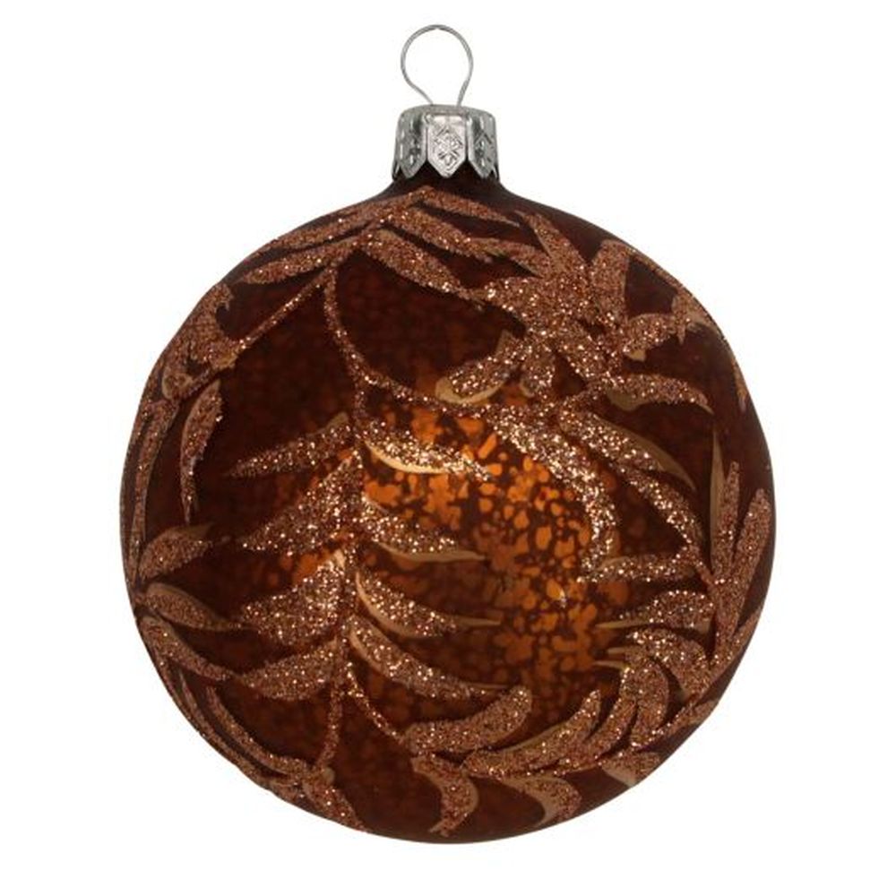 Antique Choc Ball w Glitter Ferns - 80mm