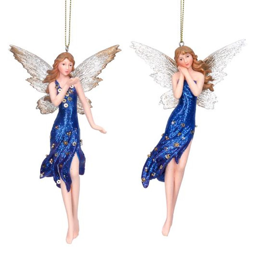 Blue/Gold Tall Resin Fairy Dec