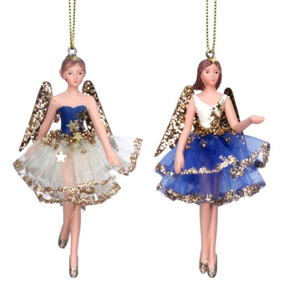 Cream/Blue/Gold Resin/Fabric Fairy Dec