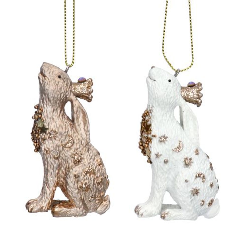 Cream/Gold Resin Moon Hare Dec