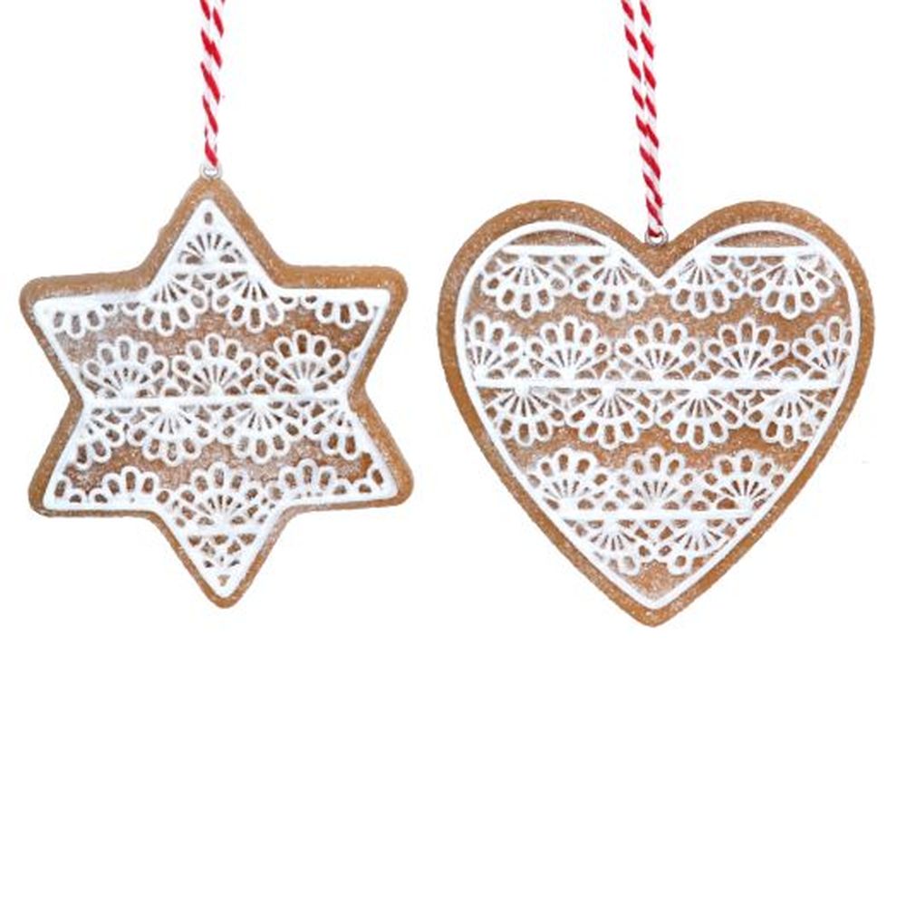Resin Gingerbread 'Lace' Star/Heart Dec