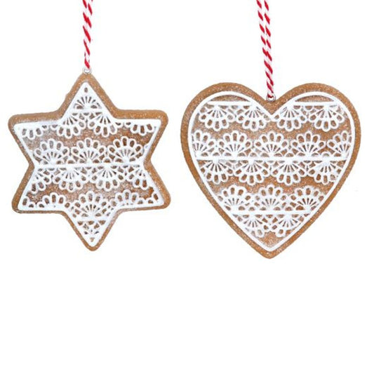 Resin Gingerbread 'Lace' Star/Heart Dec