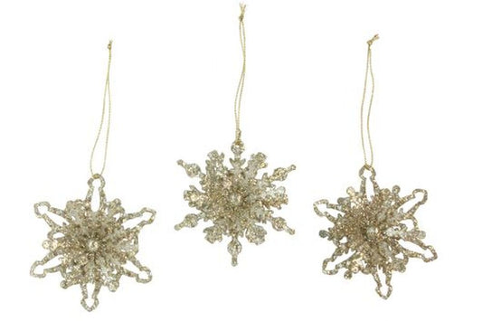 Gold Glitter Tin 3-D Snowflake 8cm