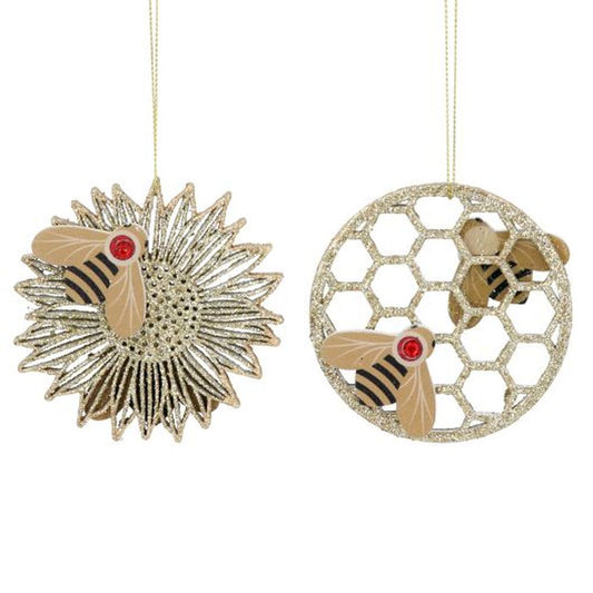 Fretwork Wood Honeycomb w Bee Disc Dec