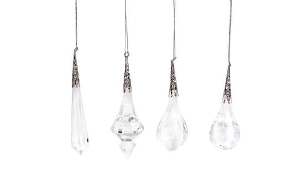 Crystal Drop w Silver Top Dec, 4as - 12cm