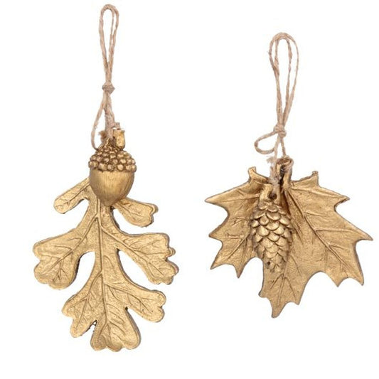 Gold Resin Leaf w Acorn/Cone Dec