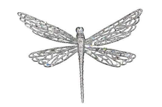 Silver Glitter Dragonfly Dec - 15cm