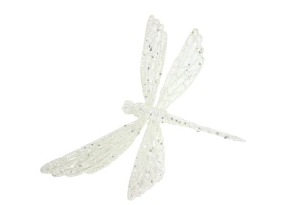White Glitter Dragonfly Clip