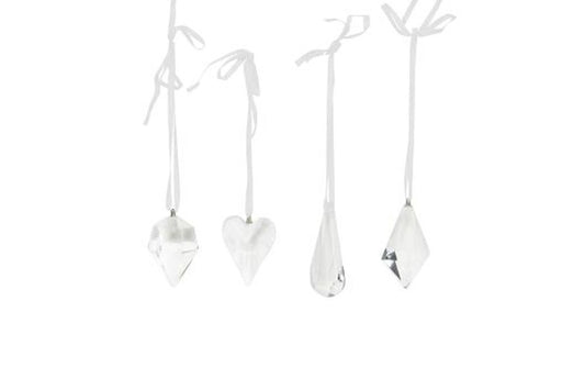 Glass Shapes w White Ribbon Hanger Dec