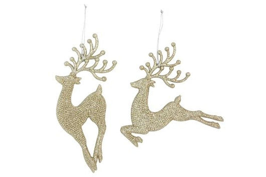 Pale Gold Glitter Reindeer Dec 14/18cm