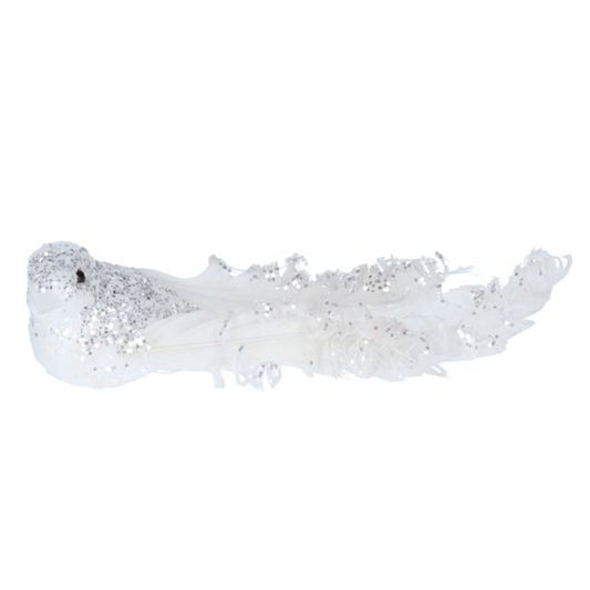 White/Silver Glitter/Feather Bird Clip