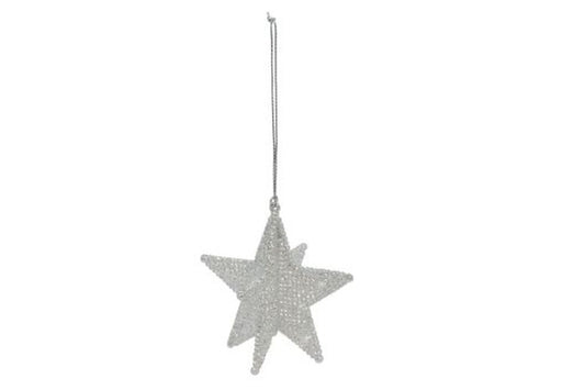 Pale Silver 3-D 5-Point Star Dec 8cm