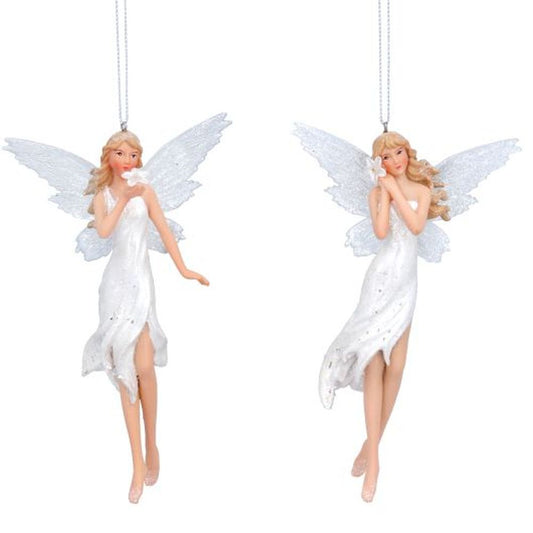 White Resin Tall Fairy w Flower Dec