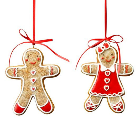 Resin Gingerbread Boy/Girl With Hearts Dec 9cm