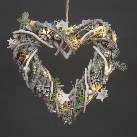 LED Wooden Heart Silver Decs-32cm