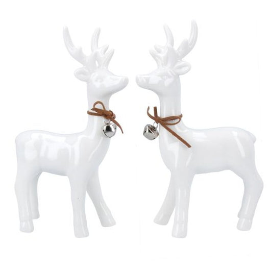 White Ceramic Deer w Bell Orn