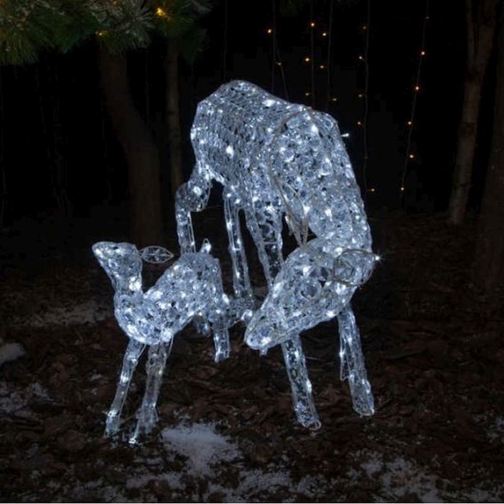 70CM WHITE JEWELLED MUM AND BABY DEER