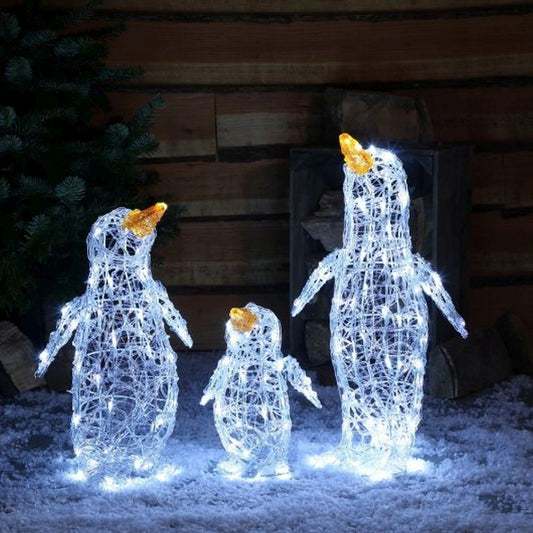 SET OF 3 WHITE ACRYLIC PENGUINS
