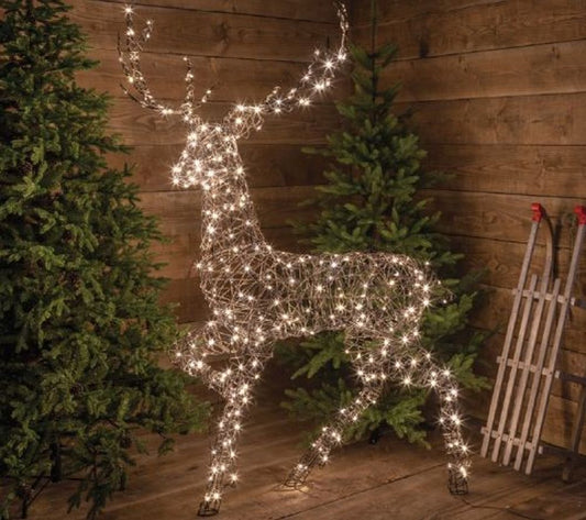 1.9M WARM WHITE STANDING BROWN WICKER STAG