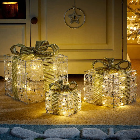 Sparkly Faux Gift Boxes - Silver-Gilt