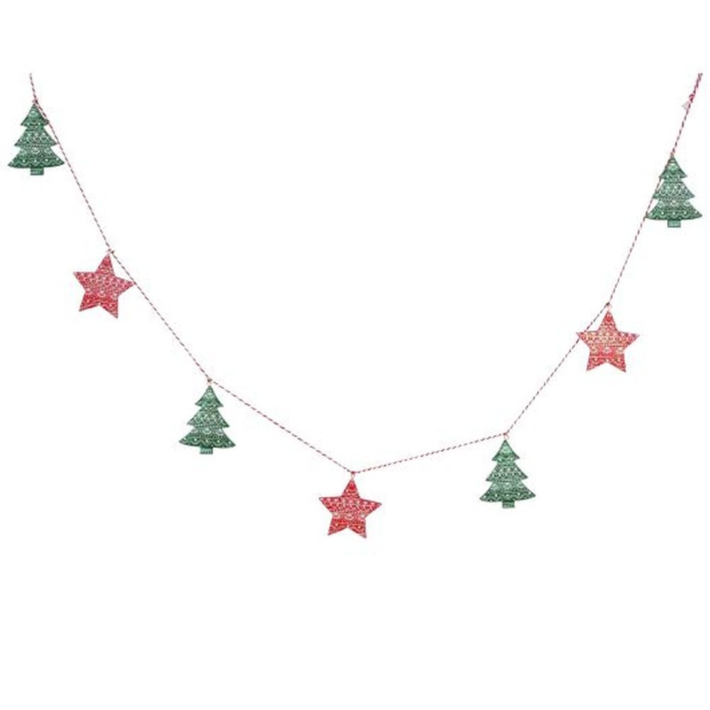 Red/Green Wood Star/Tree String Garland
