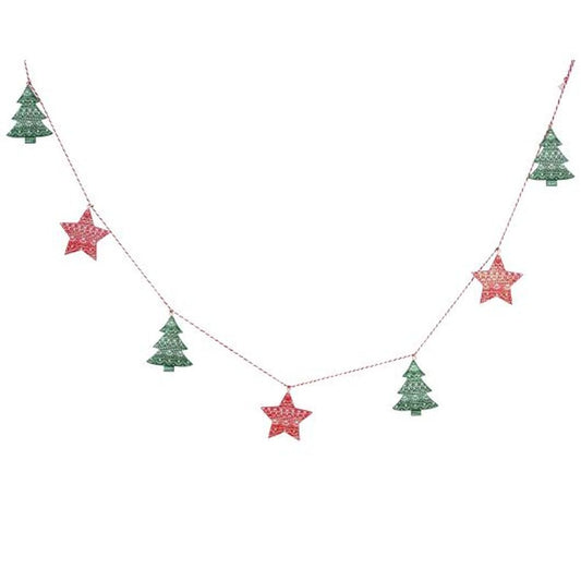 Red/Green Wood Star/Tree String Garland