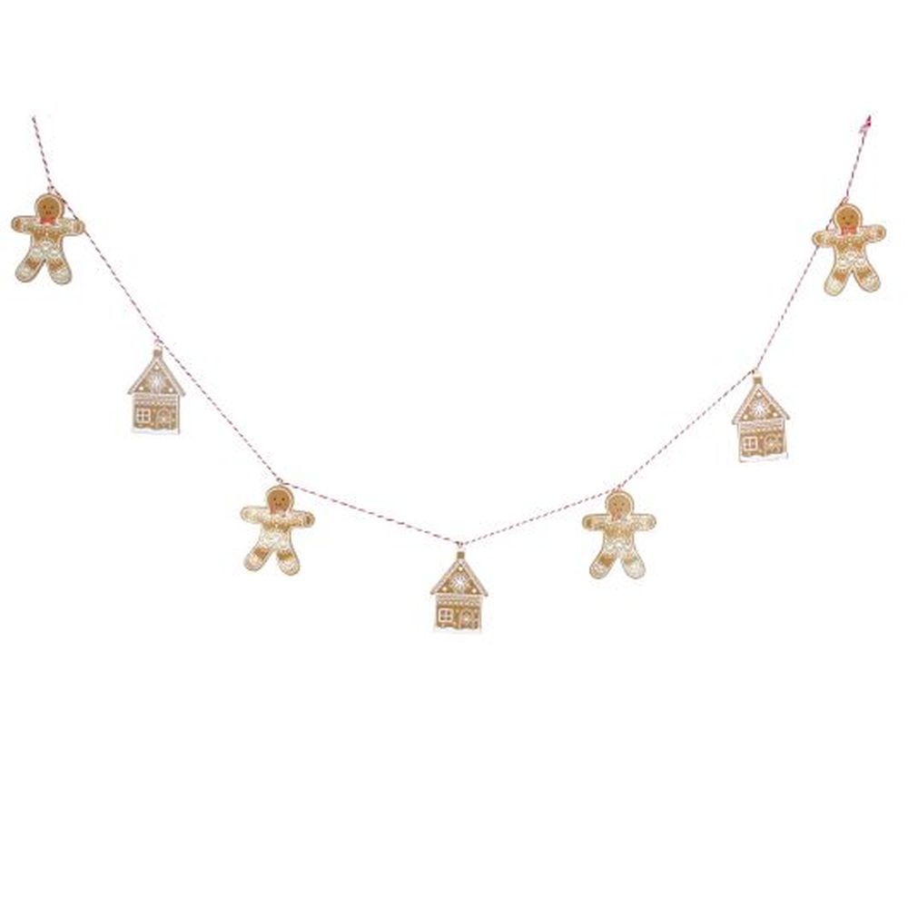 Wood Gingerbread 'Lace' Men/House Garland