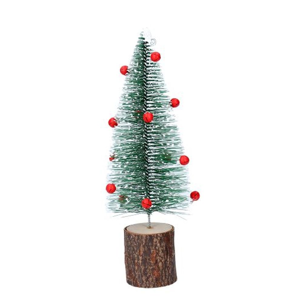 Green Bristle Tree w Red Bells on Log Orn, Sml